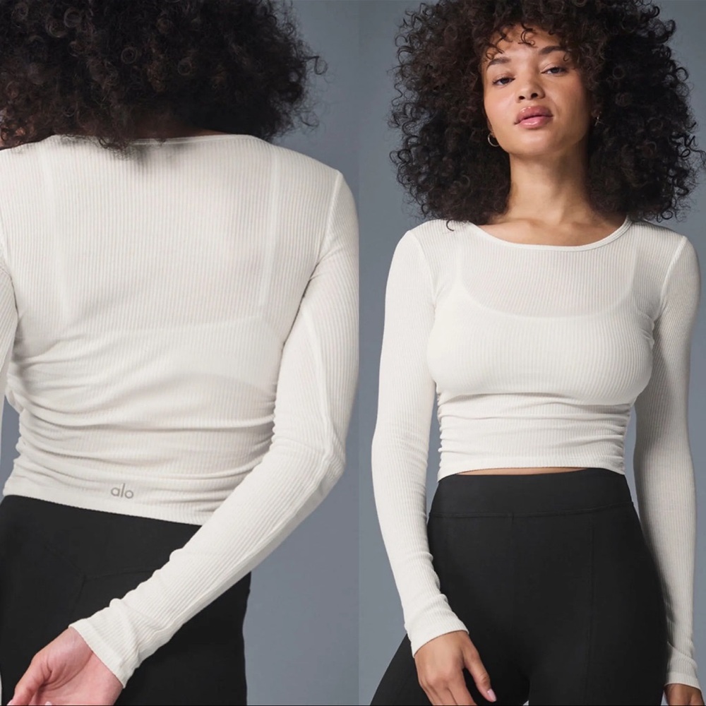 ALO Yoga Gather Long Sleeve Top- Ivory NWT